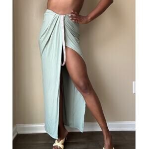 Oh Polly Sage Green Side Slit Maxi Skirt US Size 6